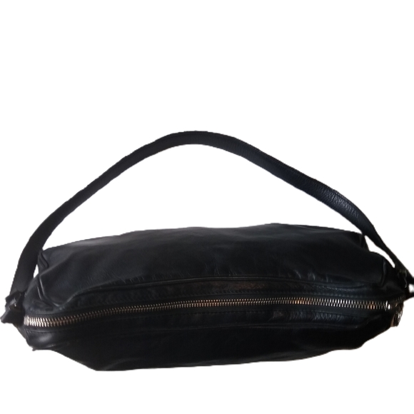 Francesco Biasia Black Leather Purse Silver Tone Hardware Y2K Handbag 90's EUC - Picture 4 of 8